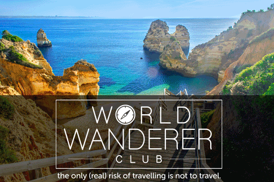 Animated promotional banner for the World Wanderer Club travel newsletter